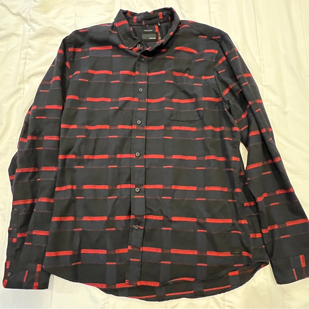Black & Red Patterned Cotton Flannel Shirt, Women’s L